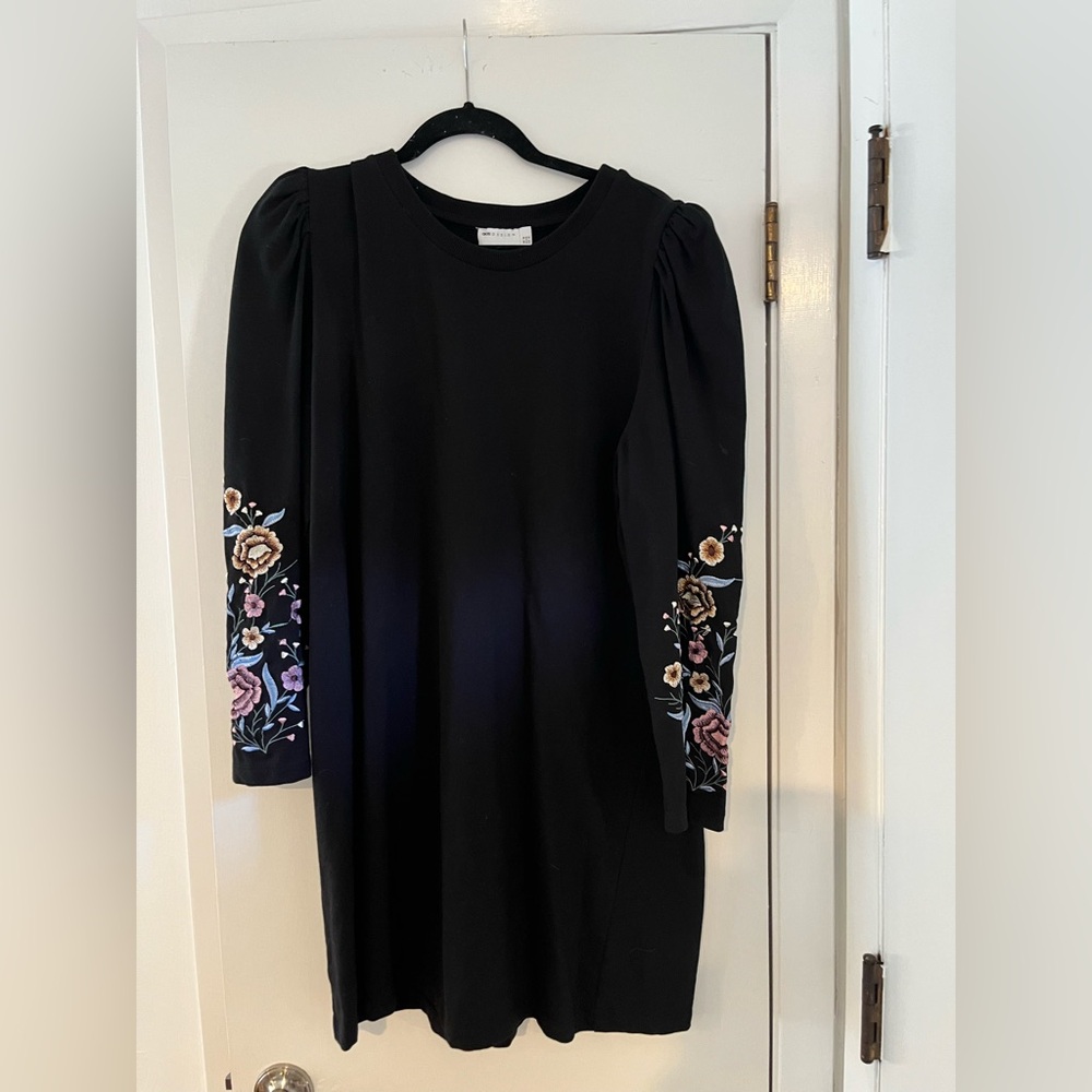 ASOS Black Floral-Embroidered Puff-Sleeve Women's Dress